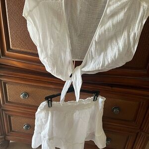 White Tie-Front Swim coverup. Top and Skirt Set (XL top L skirt)